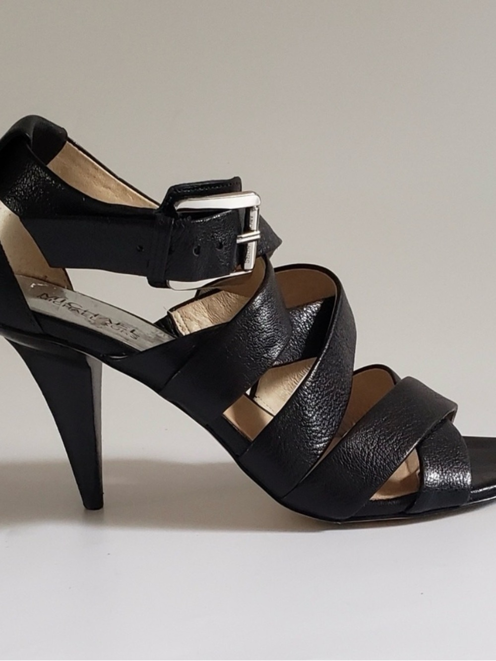 MICHAEL Michael Kors Black Strappy Leather High Heel Sandals 8.5 M